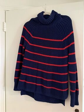 Tuckernuck 525 America Navy Turtleneck Sweater with Red Stripes